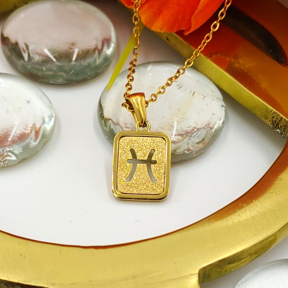 Dainty Zodiac Charm, ♓/Pisces, 18K GP Golden Glam Delicate Pendant Necklace